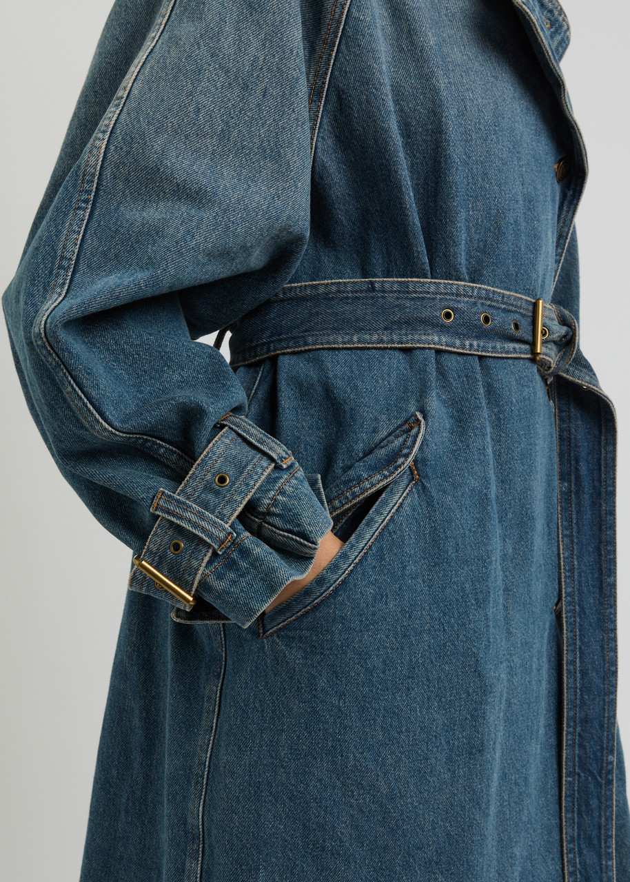 ISABEL MARANT Brekka belted denim coat | Harvey Nichols