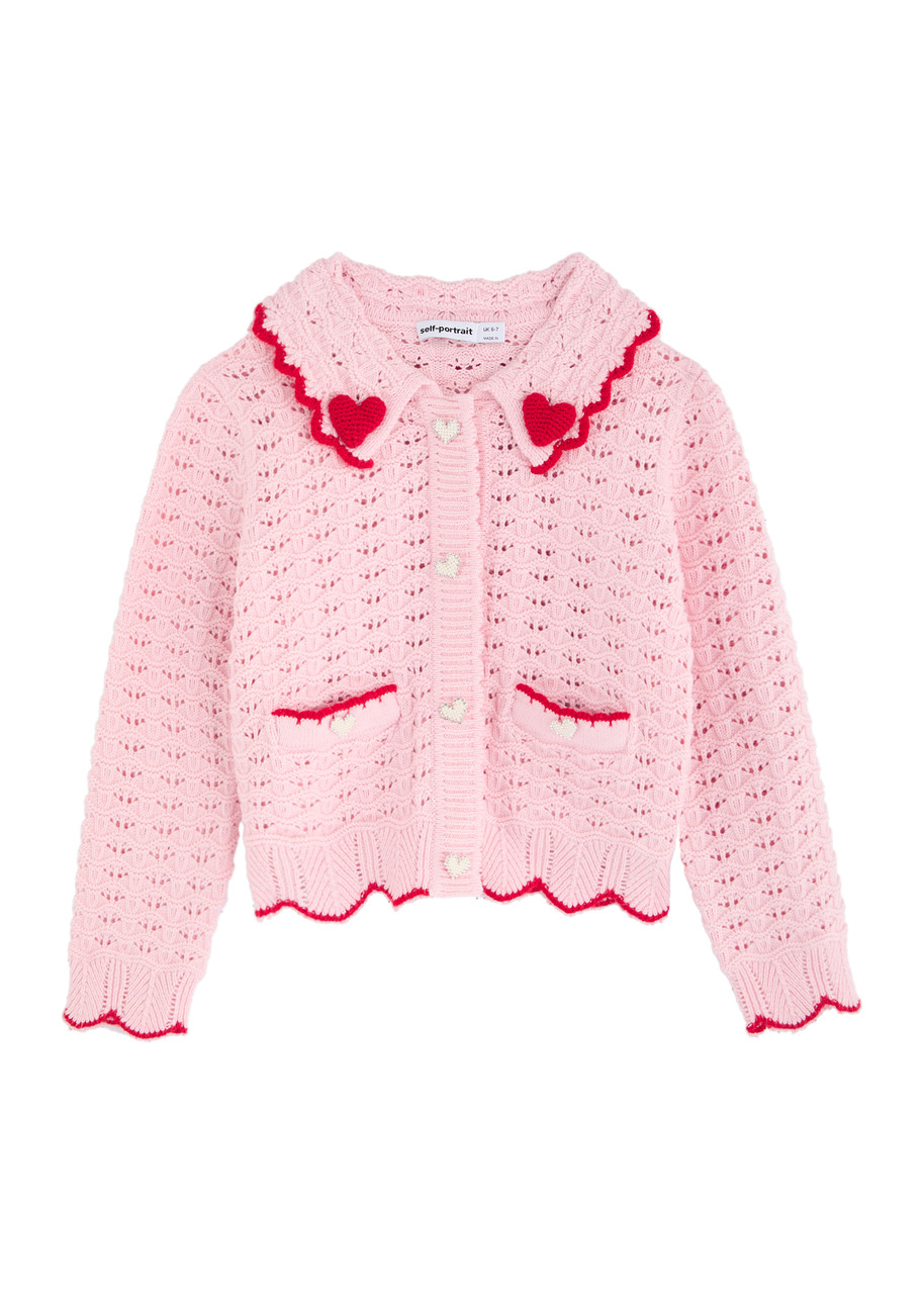 Treat ürself Heart melt cardigan pink SELF-PORTRAIT KIDS Heart-embellished cotton-blend cardigan