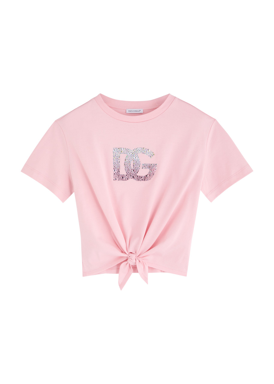 DOLCE GABBANA KIDS Logo crystal-embellished cotton T-shirt