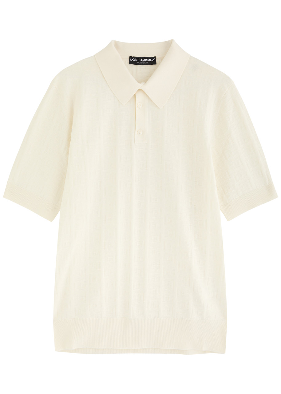 DOLCE & GABBANA Logo-monogrammed silk-knit polo shirt DOLCE & GABBANA Logo-monogrammed silk-knit polo shirt