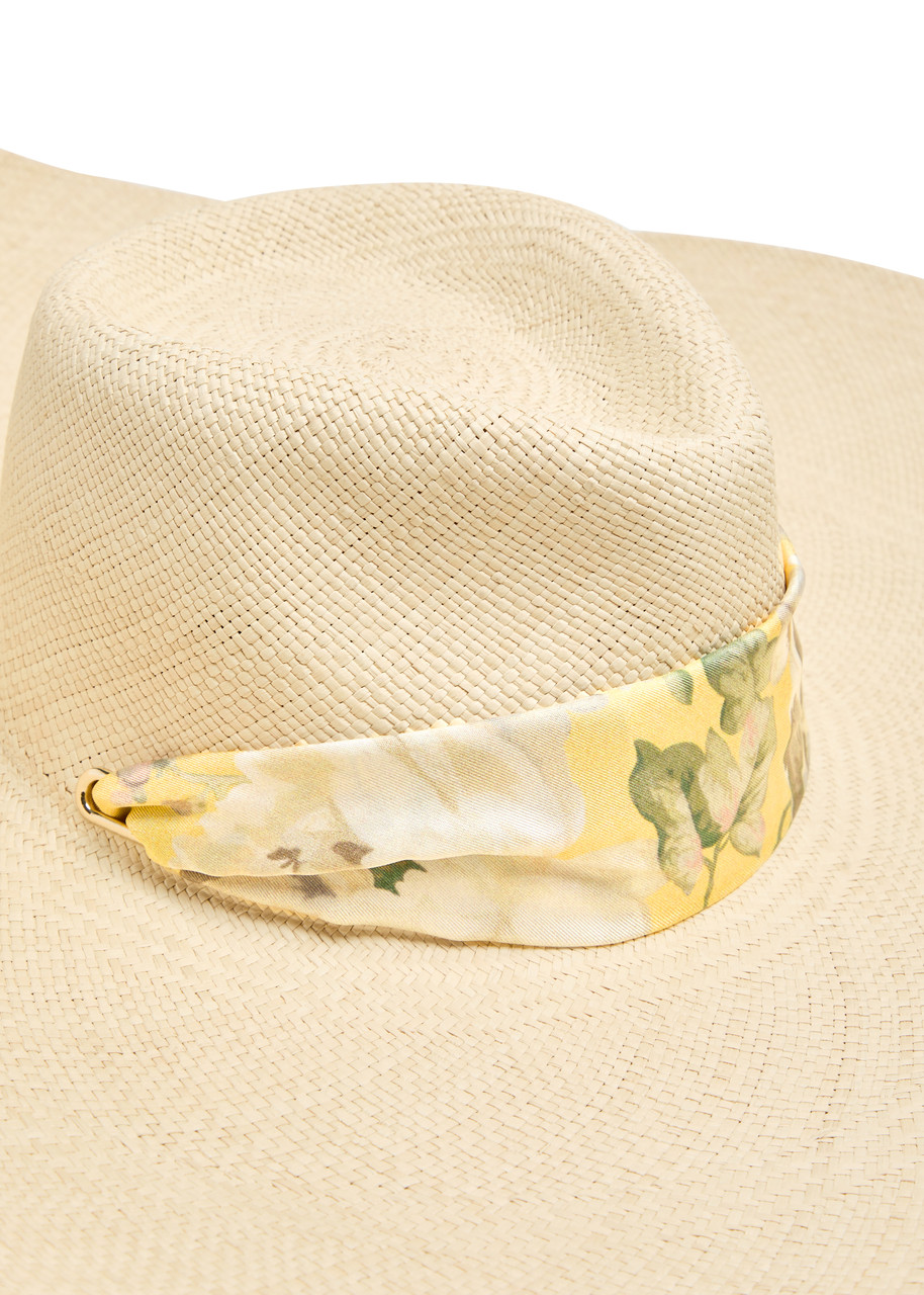 ストローハット ZIMMERMANN STRAW SUN HAT Long Brim Straw Sunhat Yellow Floral Online | Zimmermann