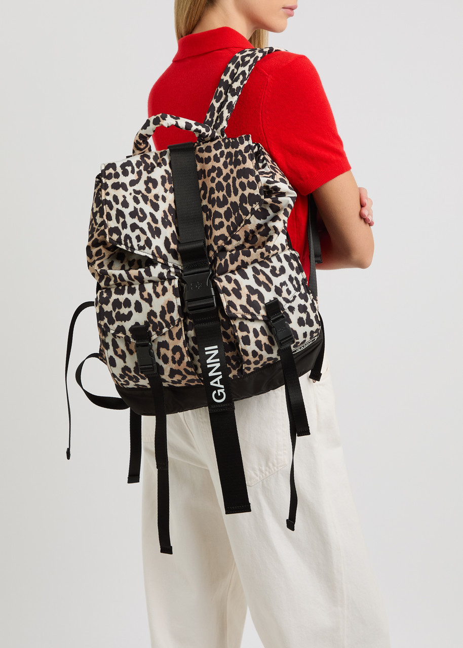 GANNI Leopard-print nylon backpack | Harvey Nichols
