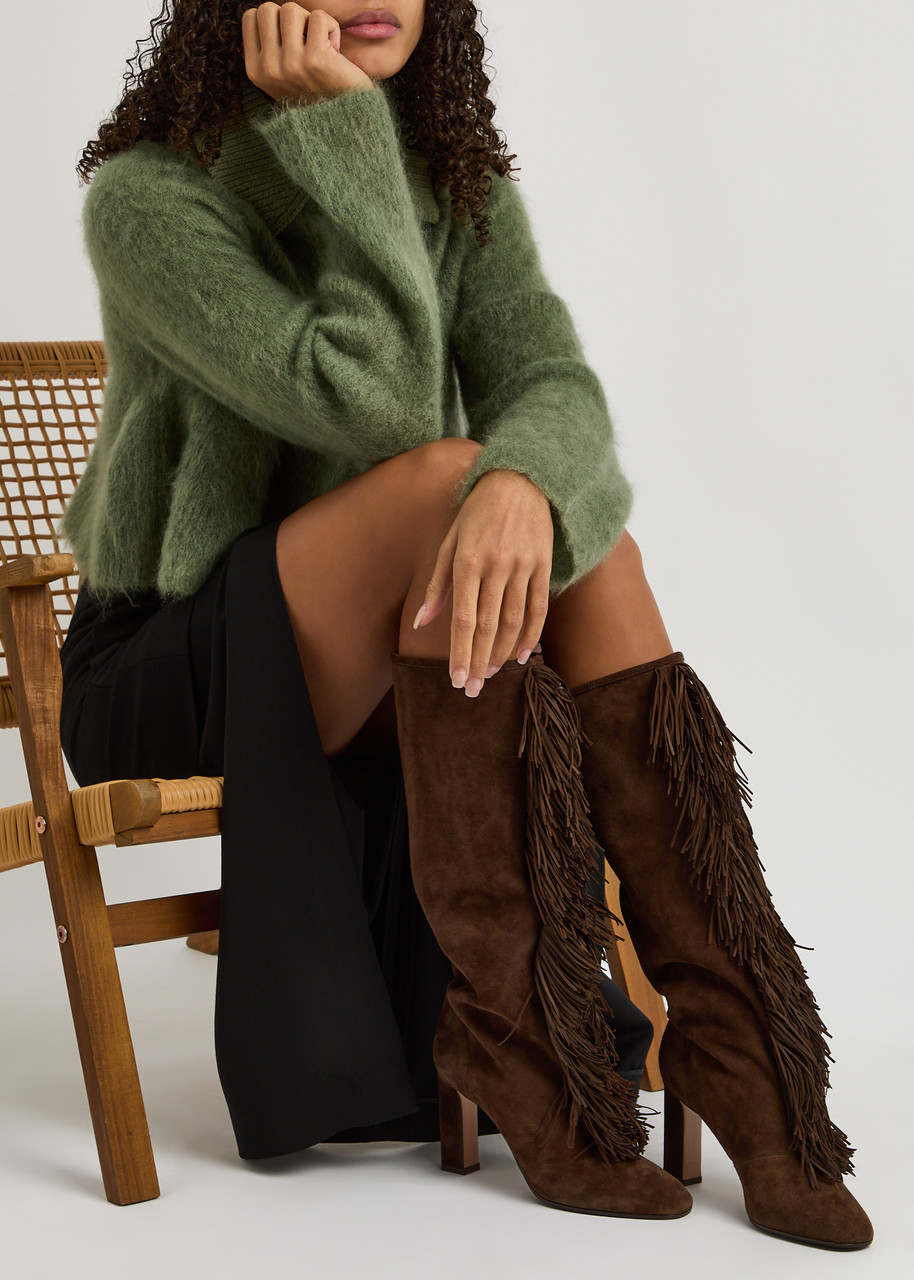 AQUAZZURA Gytane 85 fringed suede knee-high boots | Harvey