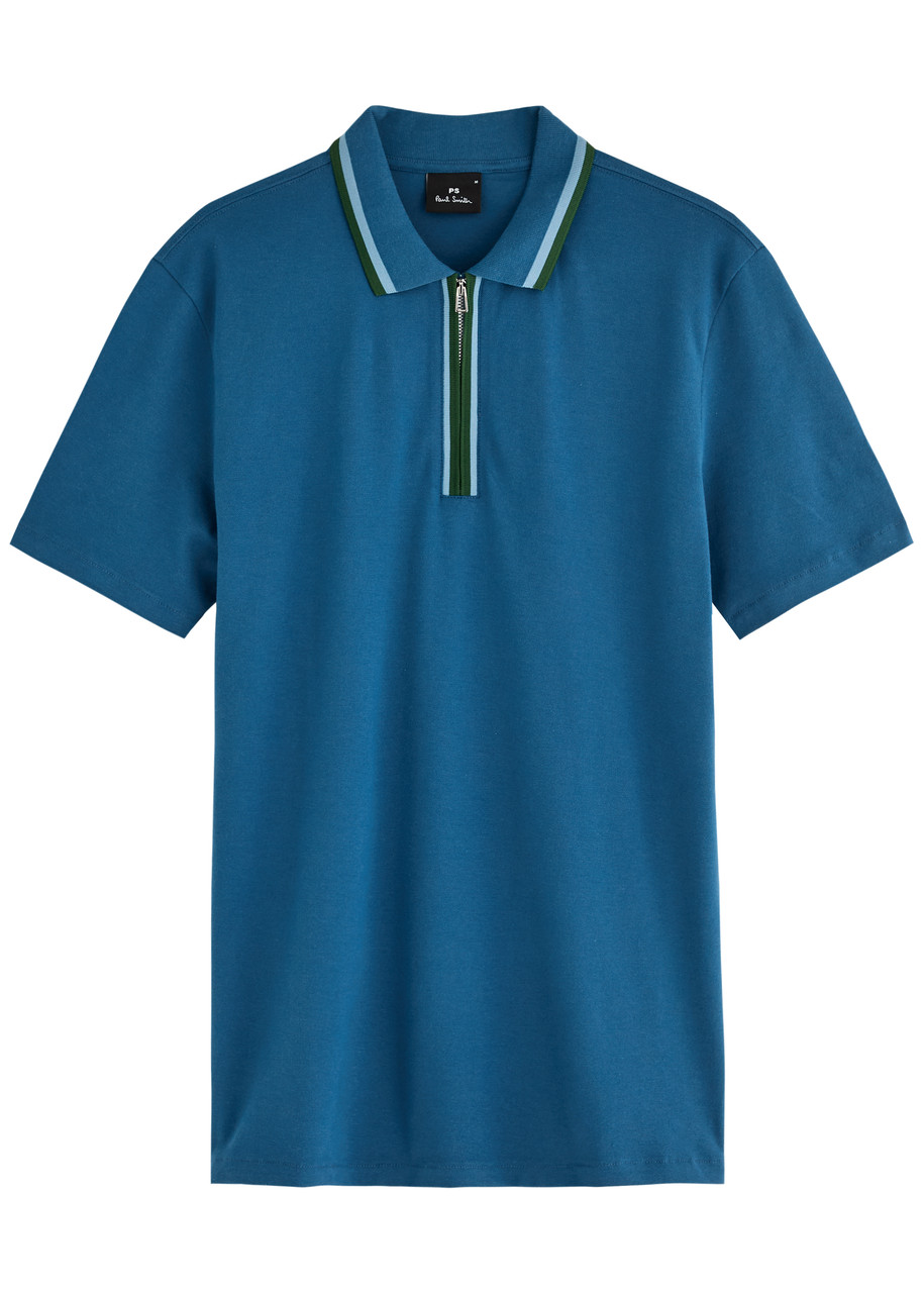 Tシャツ・カットソー Paul Smith COTTON POLO SHIRT WITH ZIPPER Men's Light Grey 'Sports Stripe' Zip Knitted Cotton Polo Shirt