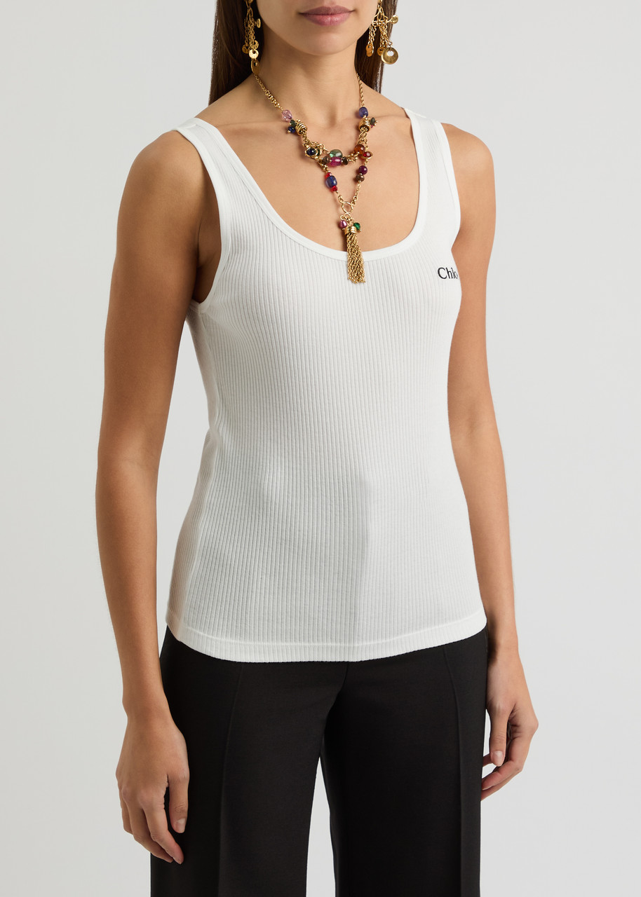 CHLOE Logo-embroidered ribbed cotton tank | Harvey Nichols