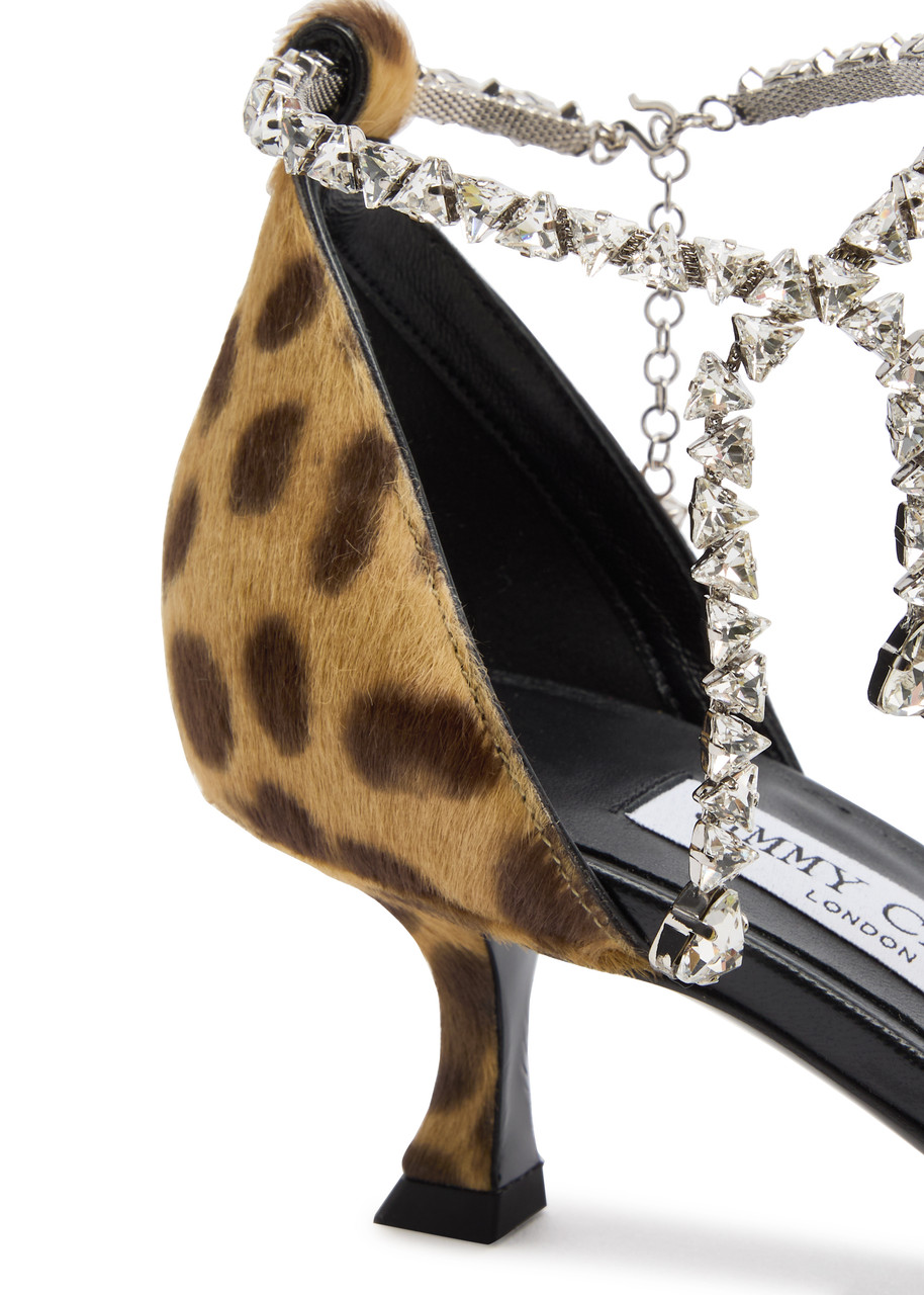 JIMMY CHOO Stevie 50 leopard-print calf-hair pumps | Harvey