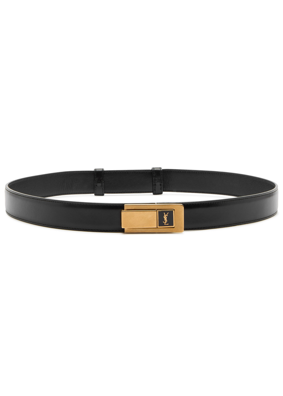 SAINT LAURENT Logo-engraved leather belt | Harvey Nichols