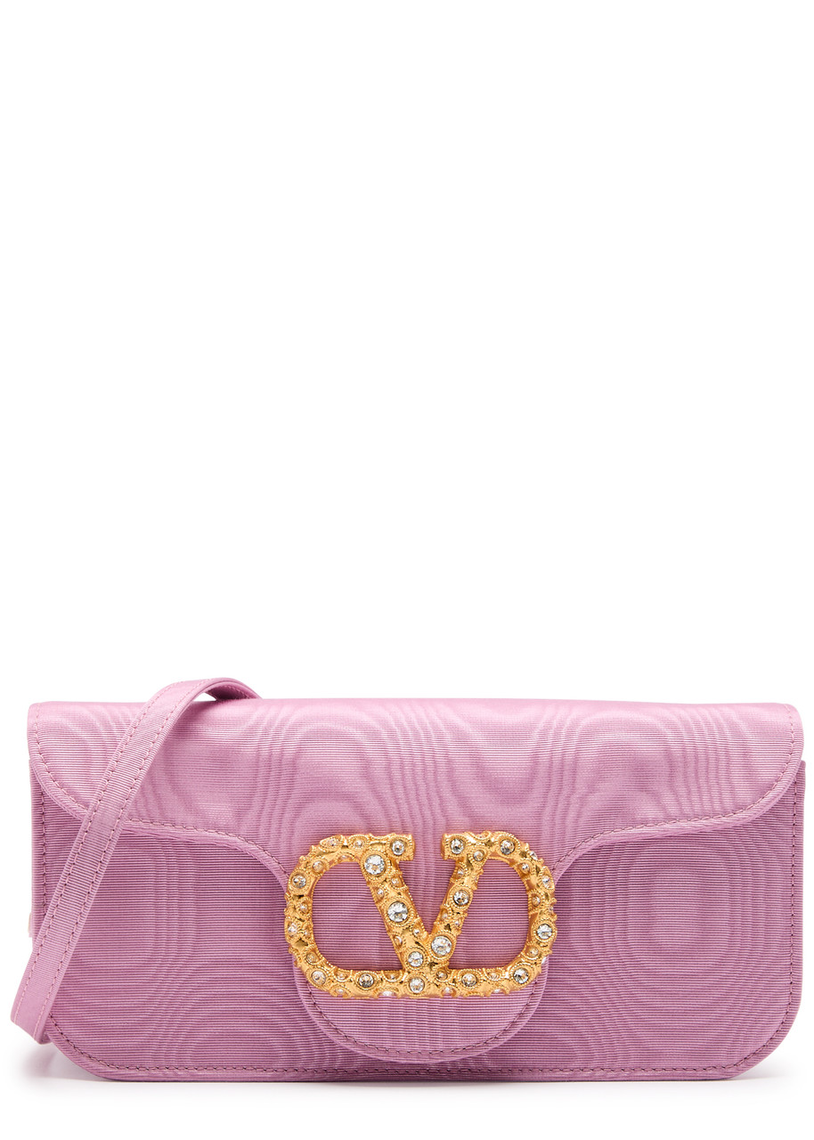 VALENTINO GARAVANI Locò logo-embellished moiré clutch VALENTINO GARAVANI Locò logo-embellished moiré clutch