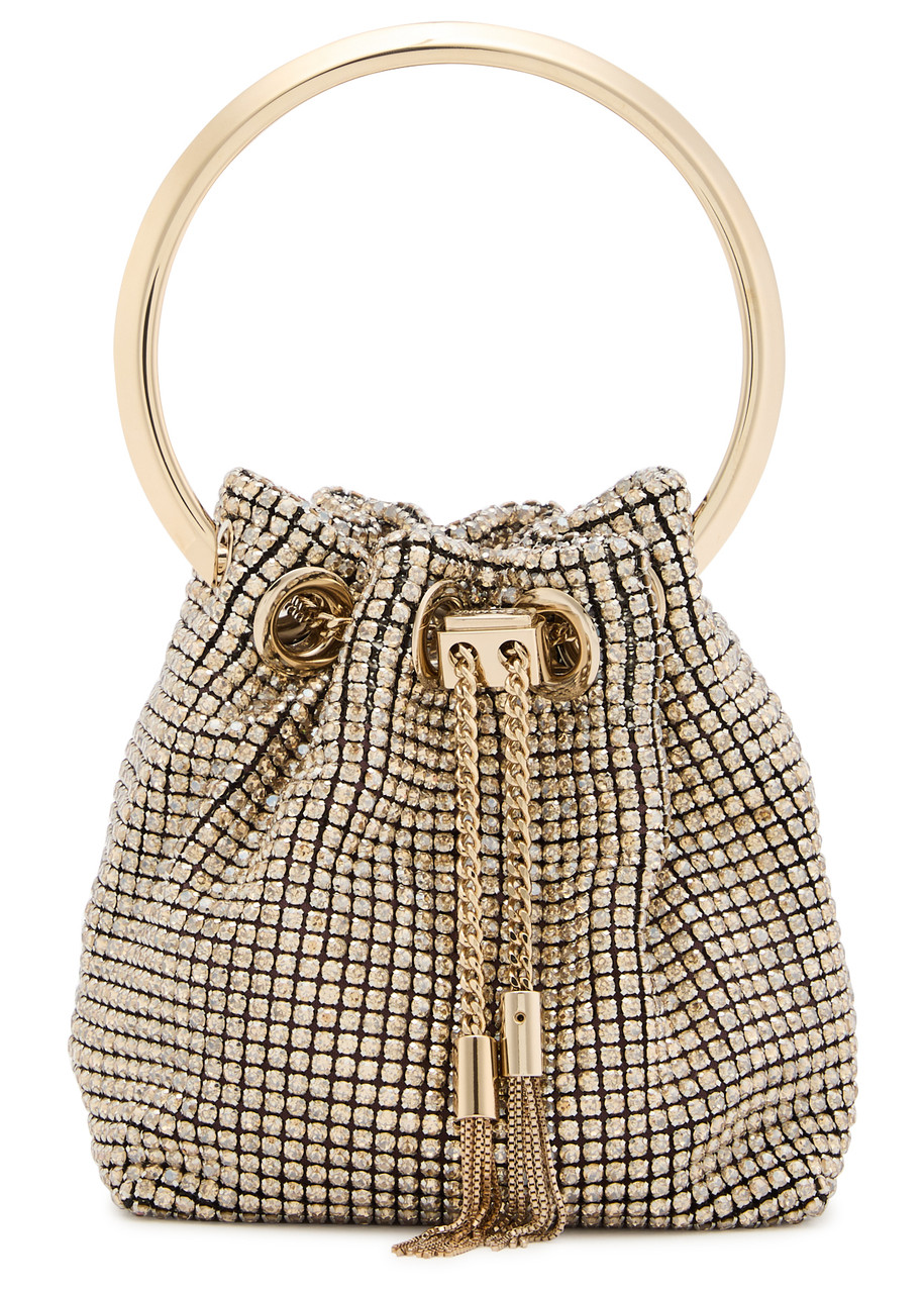 JIMMY CHOO Bon Bon micro crystal-embellished bucket bag | Harvey