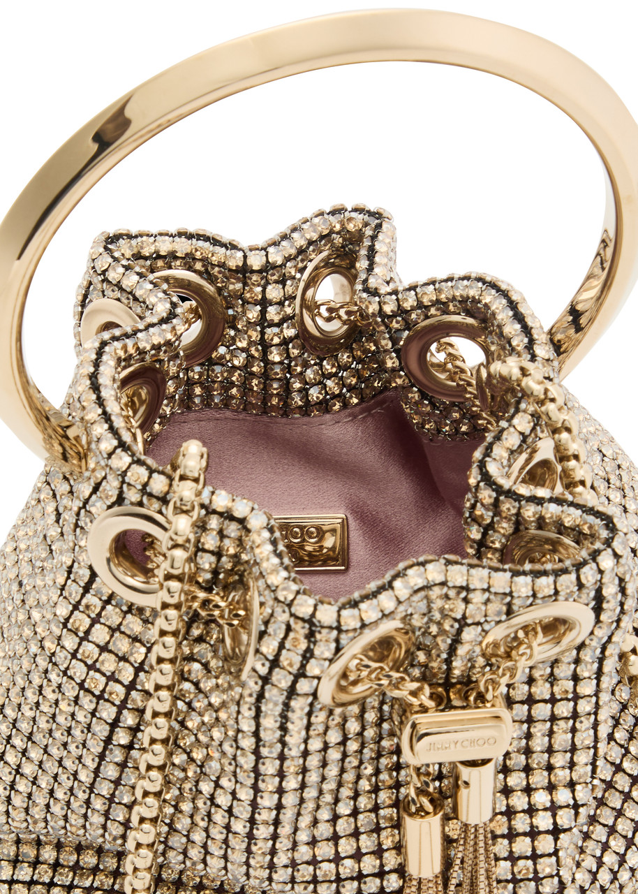 JIMMY CHOO Bon Bon micro crystal-embellished bucket bag | Harvey