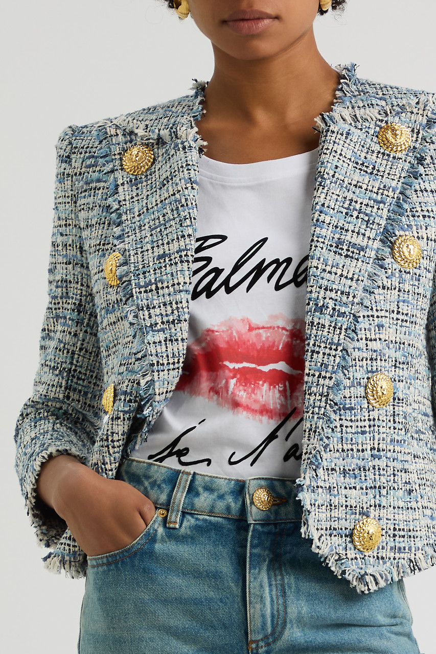 ジャケット BALMAIN Boucle blazer BALMAIN Button-embellished double-breasted bouclé blazer