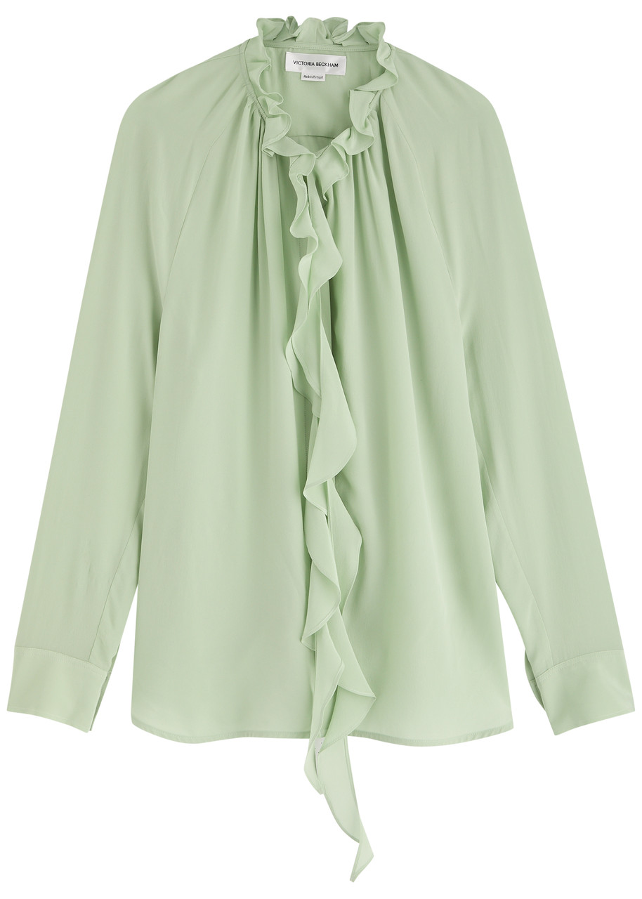 Tシャツ・カットソー Victoria Beckham SS25 'Ruffle' blouse (1125WSH006158A JADE) VICTORIA BECKHAM Ruffled silk blouse | Harvey Nichols