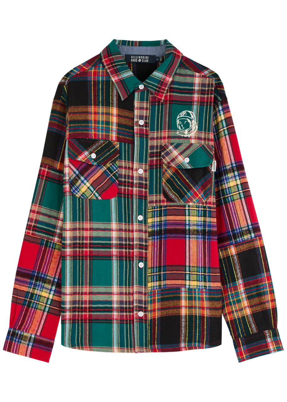 BILLIONAIRE BOYS CLUB Plaid logo-embroidered flannel shirt