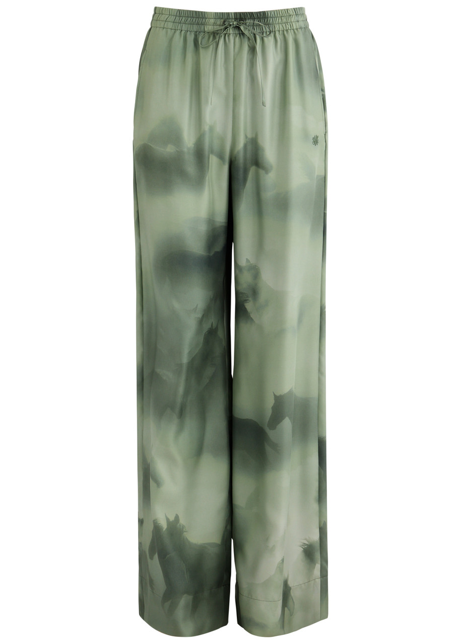stella mccartney(ステラマッカートニー)horse pants STELLA MCCARTNEY Horse-print wide-leg silk trousers | Harvey Nichols