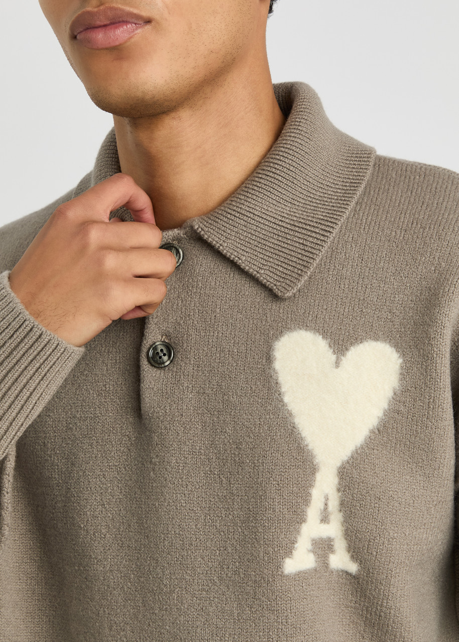 AMI PARIS Logo-intarsia wool polo jumper | Harvey Nichols