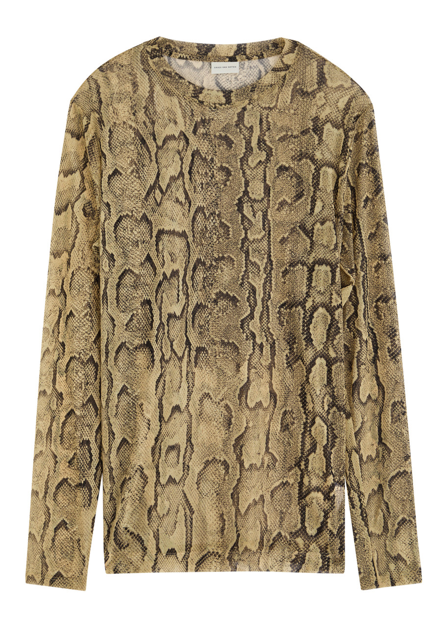 DRIES VAN NOTEN Horwick python-print stretch-tulle top | Harvey