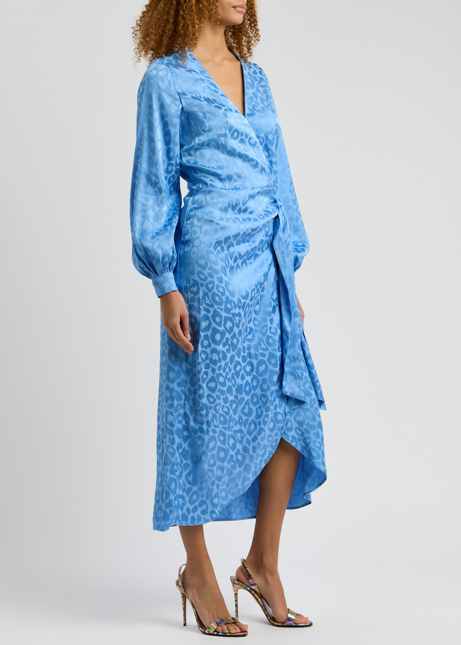 NEVER FULLY DRESSED Vienna leopard-jacquard midi wrap dress | Harvey Nichols