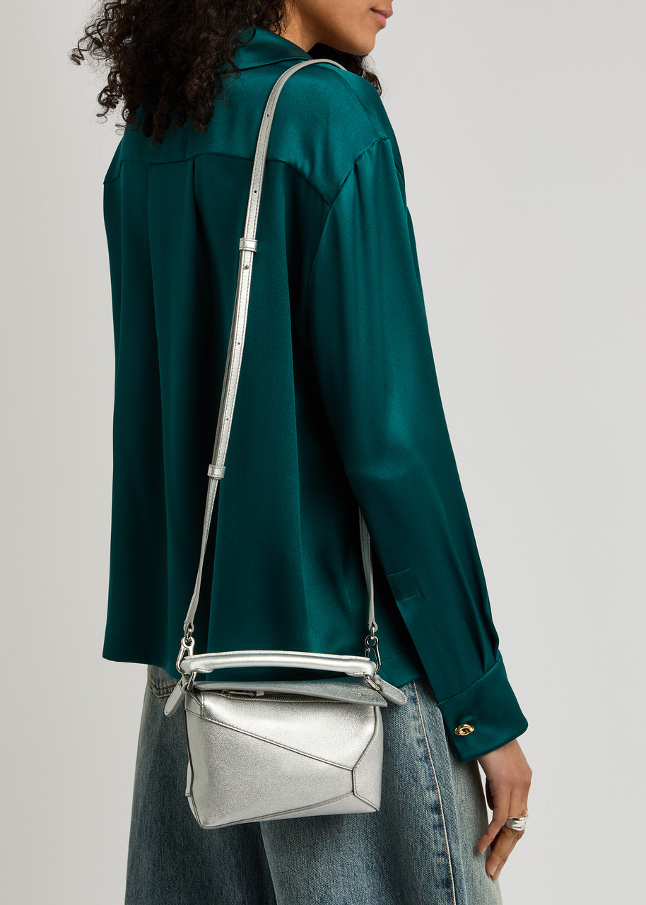LOEWE Puzzle Edge mini metallic leather cross-body bag | Harvey