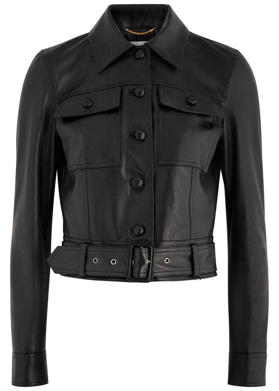 SAINT LAURENT Belted panelled leather jacket | Harvey Nichols