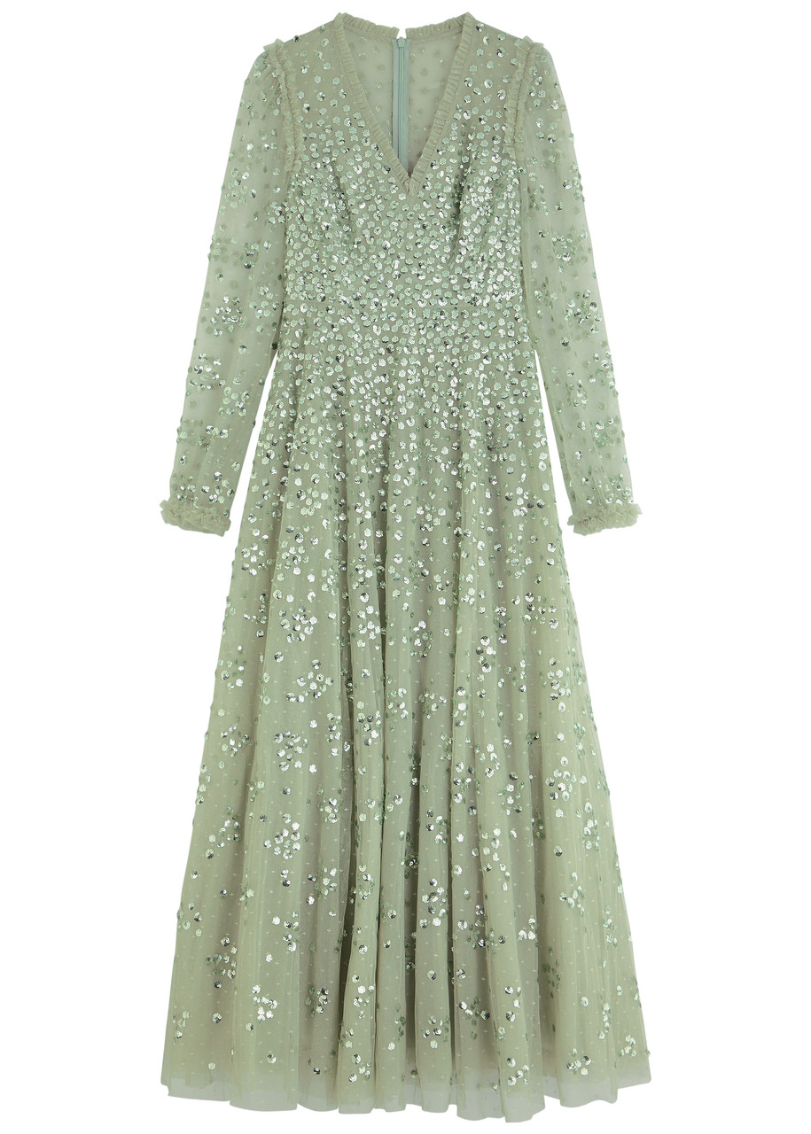 needle and thread green dress 1930's Orange and Green Floral Print Cotton Voile Dress – Eveliina Vintage main image 0