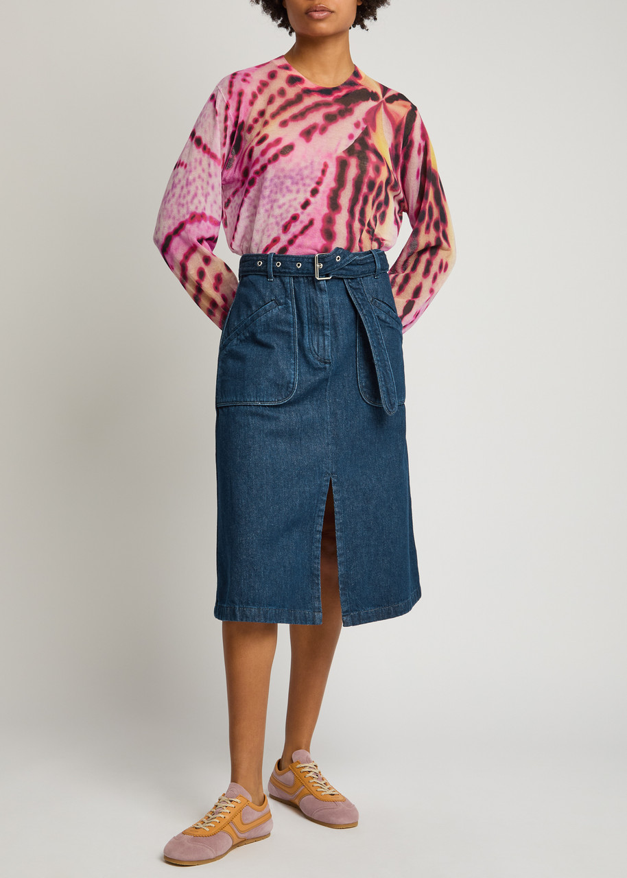 DRIES VAN NOTEN Sheraz belted denim midi skirt | Harvey Nichols