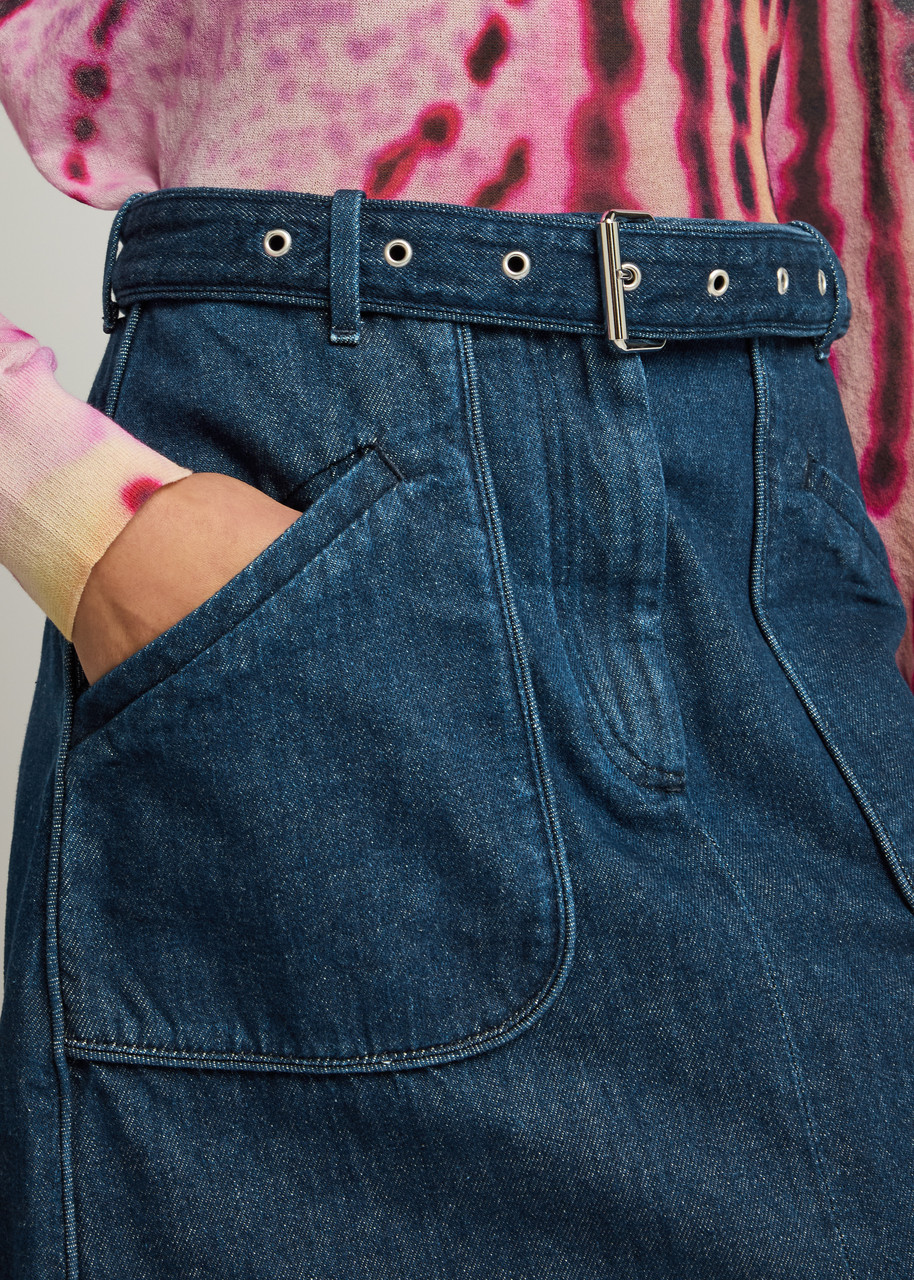 DRIES VAN NOTEN Sheraz belted denim midi skirt | Harvey Nichols