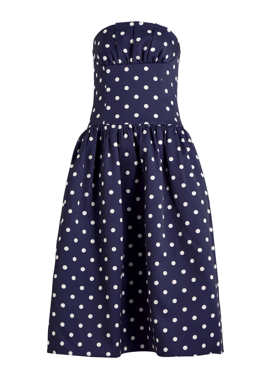 SELF-PORTRAIT Polka dot strapless satin midi dress | Harvey Nichols