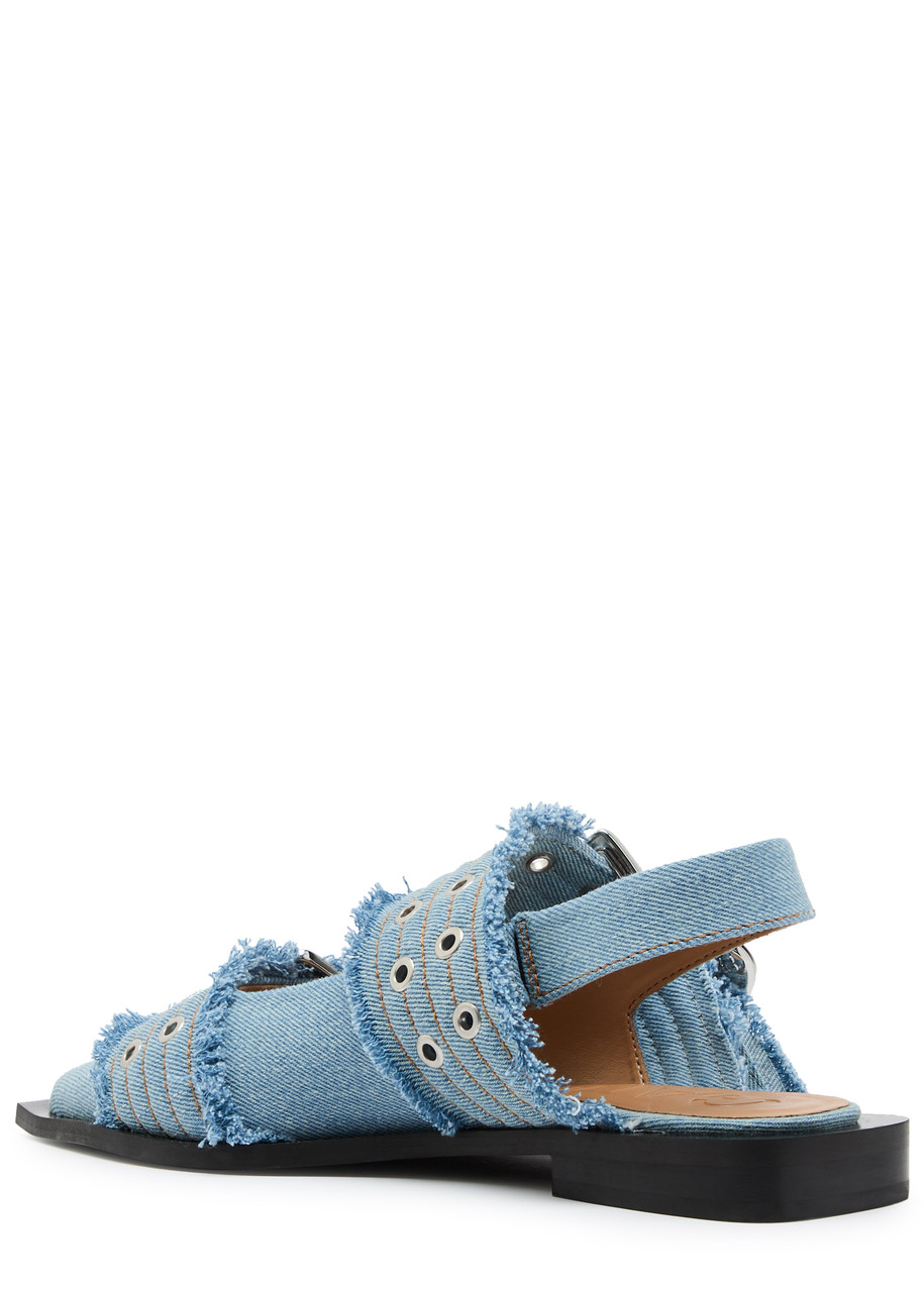 Ganni Feminine Buckle Ballerina denim slingback flats