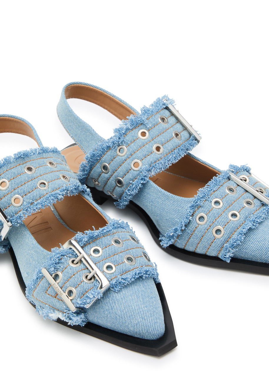 【GANNI】 Feminine Buckle Ballerina Denim Flat Shoes Ganni Feminine Buckle Ballerina Denim - Dark Navy – Sloane