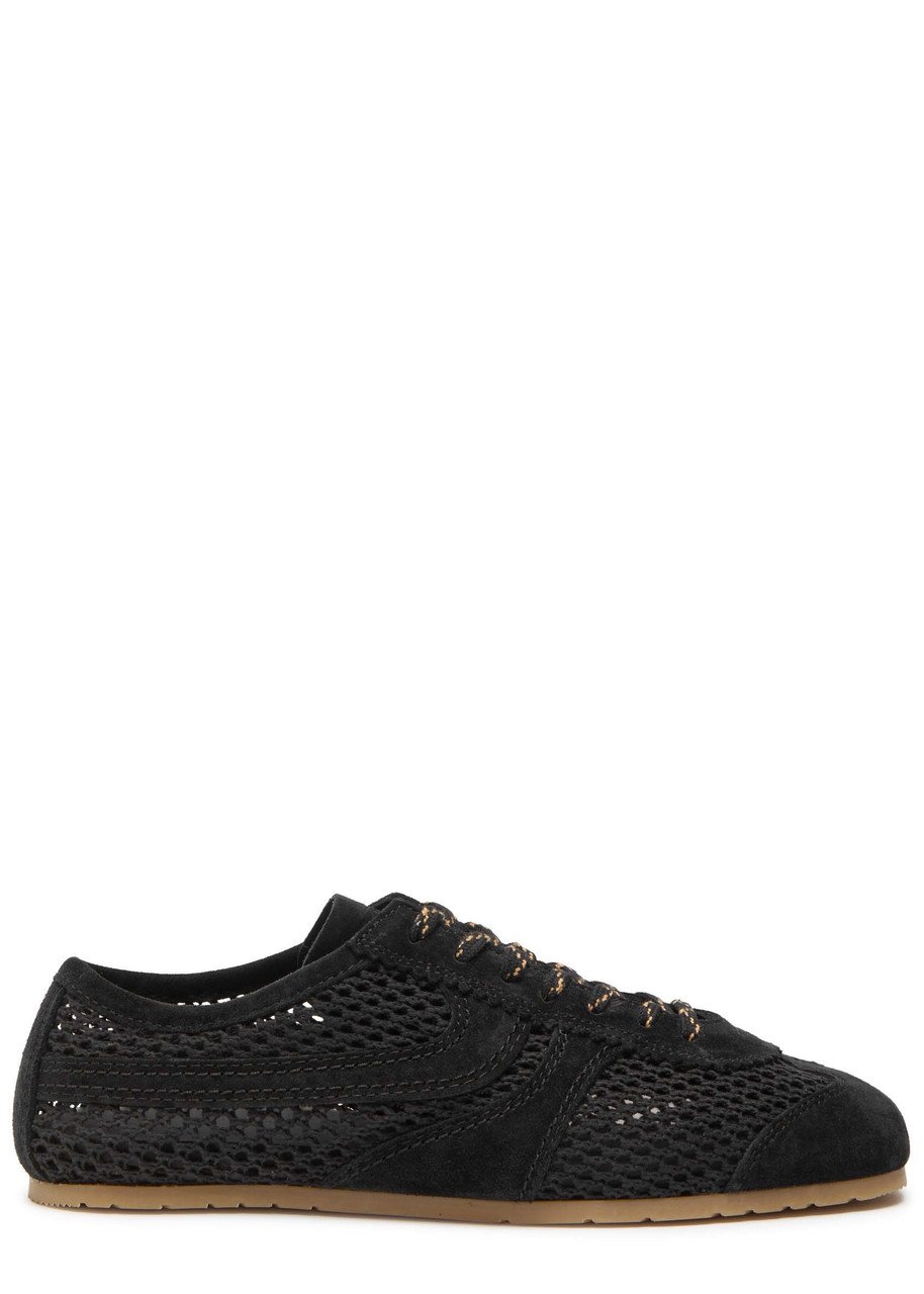 25SS◆Dries Van Noten◆スエードメッシュスニーカー ブラック Suede-trimmed mesh sneakers in black - Dries Van Noten