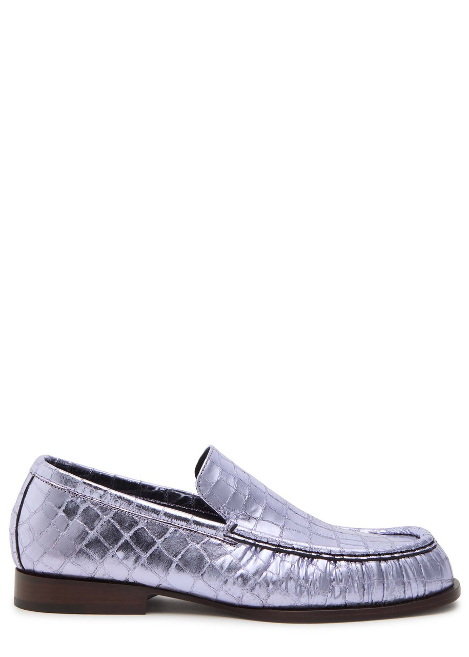 DRIES VAN NOTEN Crocodile-effect metallic leather loafers | Harvey