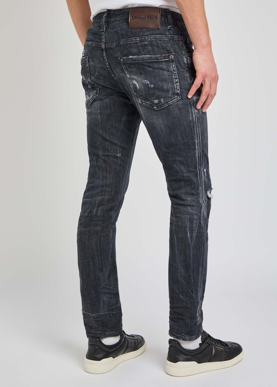 Jean Dsquared2 Déchiré Et Délavé Noir - Coupe Slim - Taille 54 (IT) - Made In Italy - Occasion Très Bon état