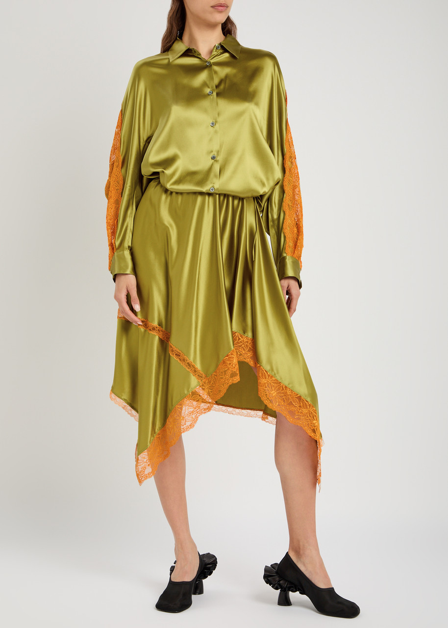 DRIES VAN NOTEN Shake lace-embellished stretch-silk midi skirt
