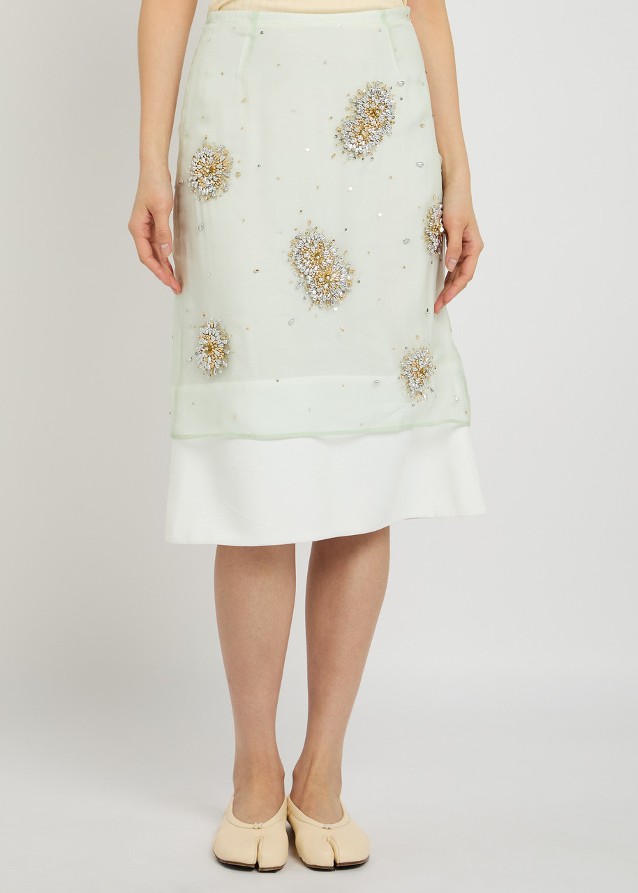 WALES BONNER Triumph embellished crepe midi skirt | Harvey