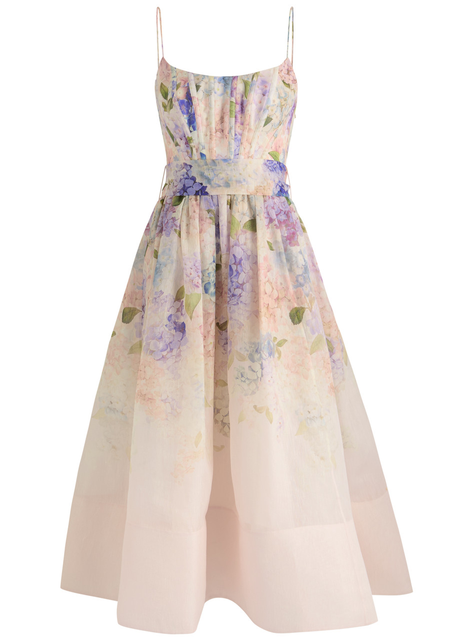ZIMMERMANN Dawning floral-print linen-blend midi dress | Harvey Nichols