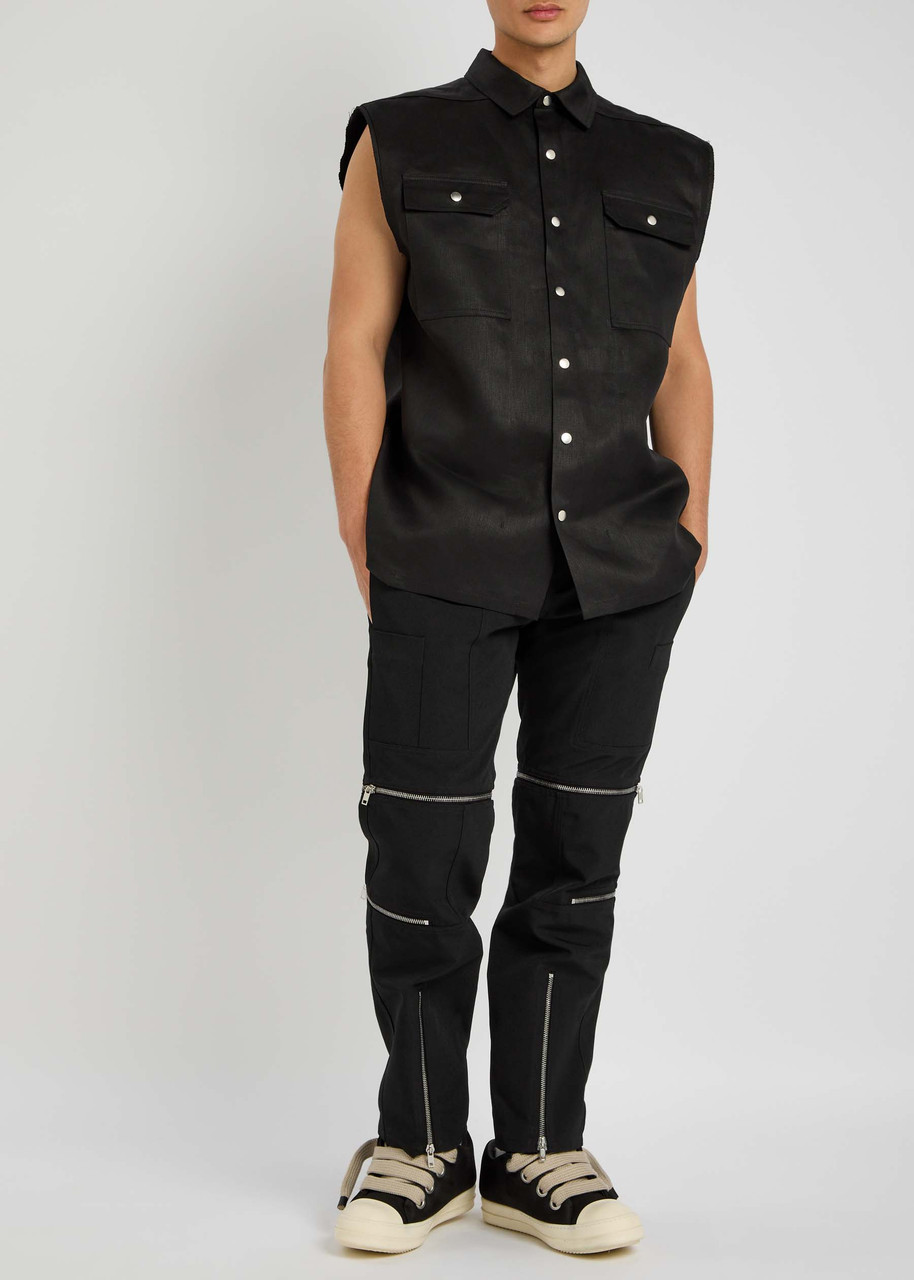 Tシャツ・カットソー RICK OWENS SLEEVELESS BLACK LINEN SHIRT RICK OWENS Jumbo sleeveless linen shirt | Harvey Nichols
