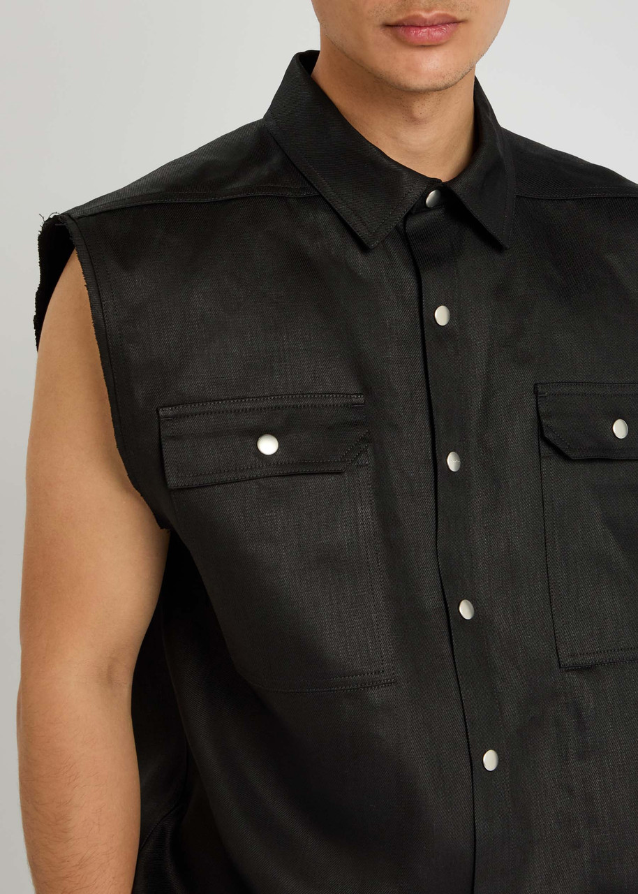 Tシャツ・カットソー RICK OWENS SLEEVELESS BLACK LINEN SHIRT RICK OWENS Jumbo sleeveless linen shirt | Harvey Nichols