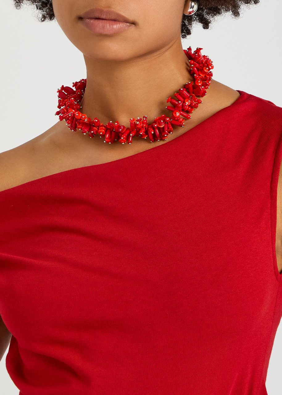 【Dries Van Noten】 Embroidered' necklace レッド DRIES VAN NOTEN Coral bead-embroidered necklace | Harvey Nichols