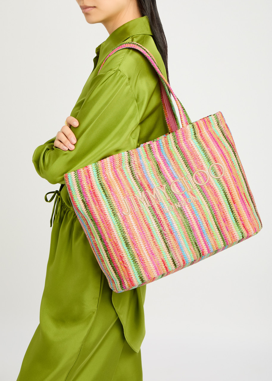 JIMMY CHOO ジミー チュウ MARI RAFFIA TOTE/S Jimmy Choo Mini Metallic Raffia Beach Tote Bag | Neiman Marcus