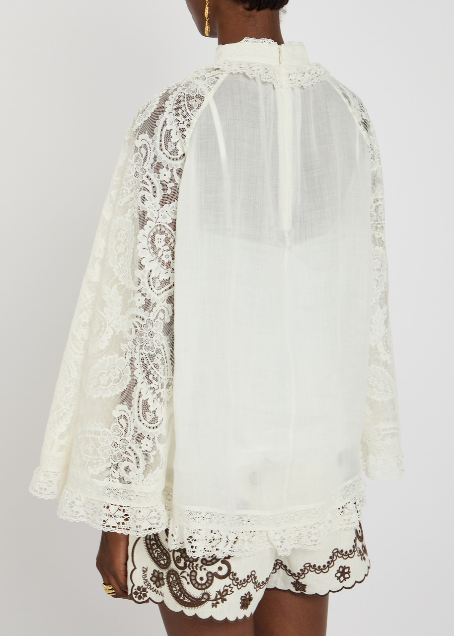 Tシャツ・カットソー Zimmermann FW25 Ascension Lace Yoke Tunic (3421TSS253 CRM) ZIMMERMANN Ascension Lace Yoke Tunic ramie tunic | Harvey