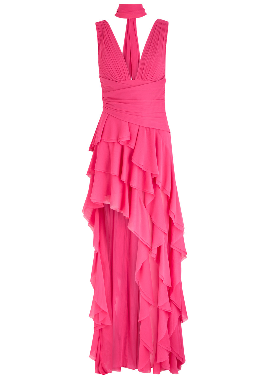 ALICE + OLIVIA Holly asymmetric chiffon maxi dress | Harvey Nichols