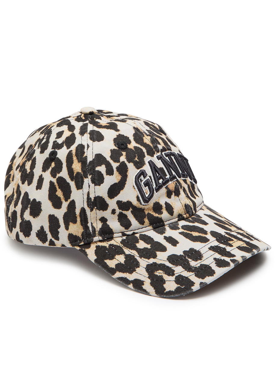 GANNI Logo-embroidered leopard-print canvas cap | Harvey Nichols
