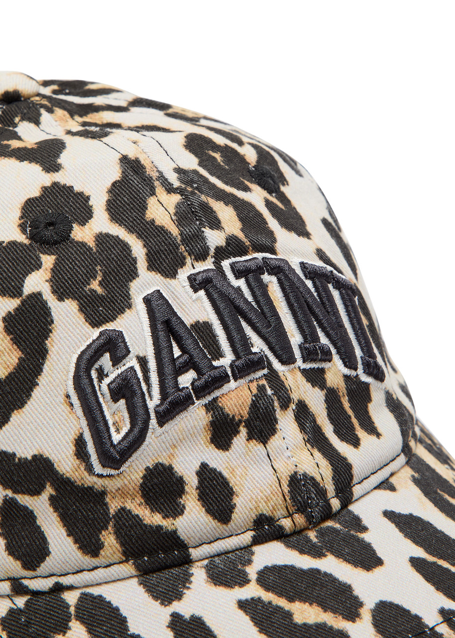 GANNI Logo-embroidered leopard-print canvas cap | Harvey Nichols