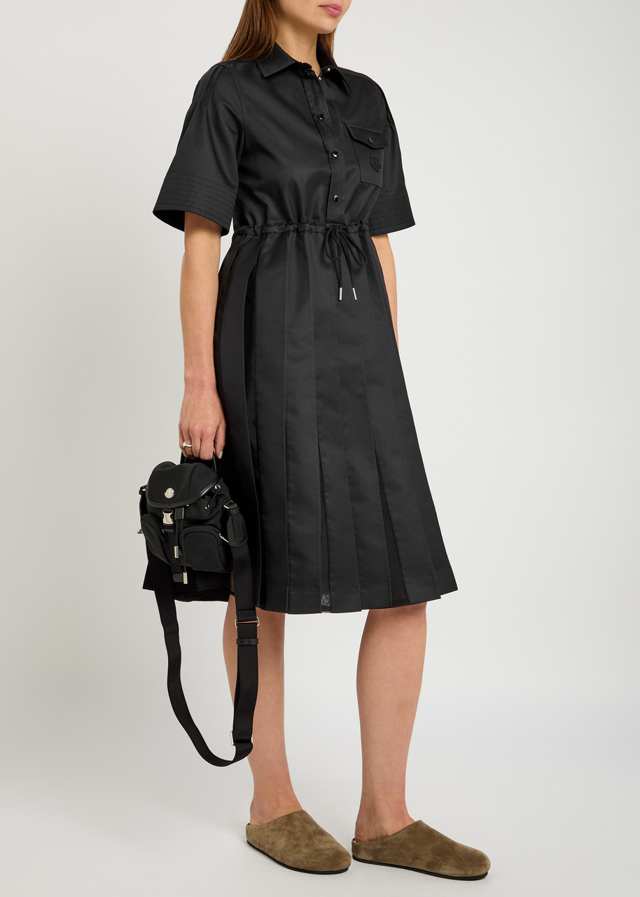 MONCLER Pleated cotton-blend midi shirt dress | Harvey Nichols MONCLER Pleated cotton-blend midi shirt dress | Harvey Nichols