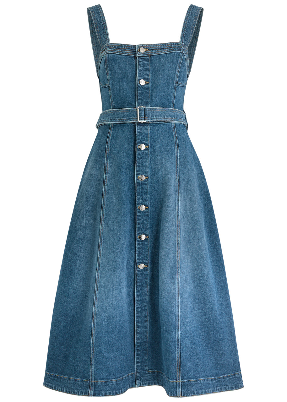 SIMKHAI Alba panelled stretch-denim midi dress | Harvey Nichols