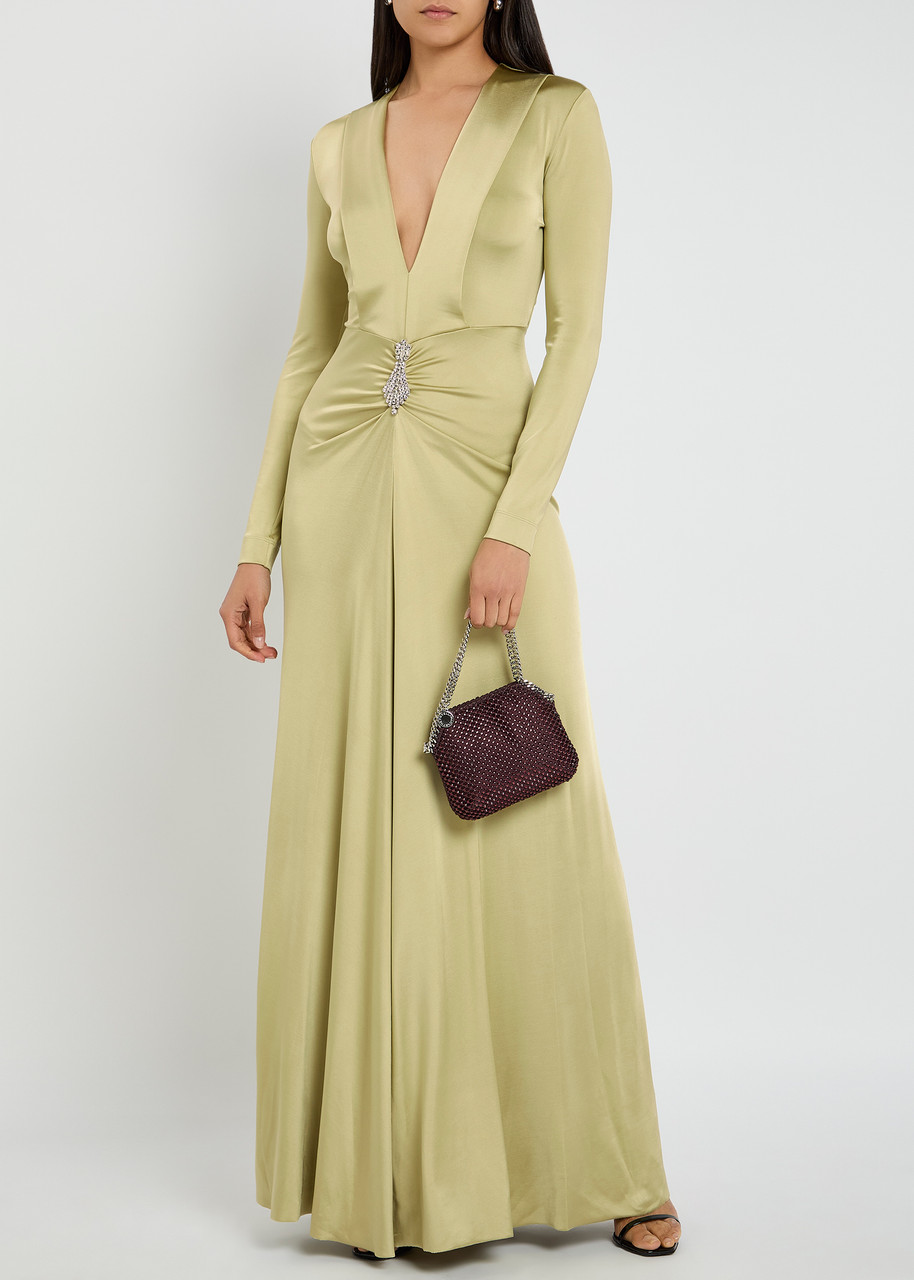 VICTORIA BECKHAM Crystal-embellished stretch-satin gown | Harvey Nichols