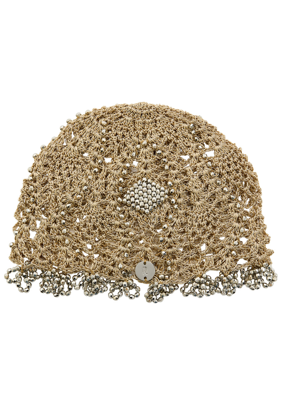 RABANNE Bead-embellished metallic crochet beanie | Harvey Nichols