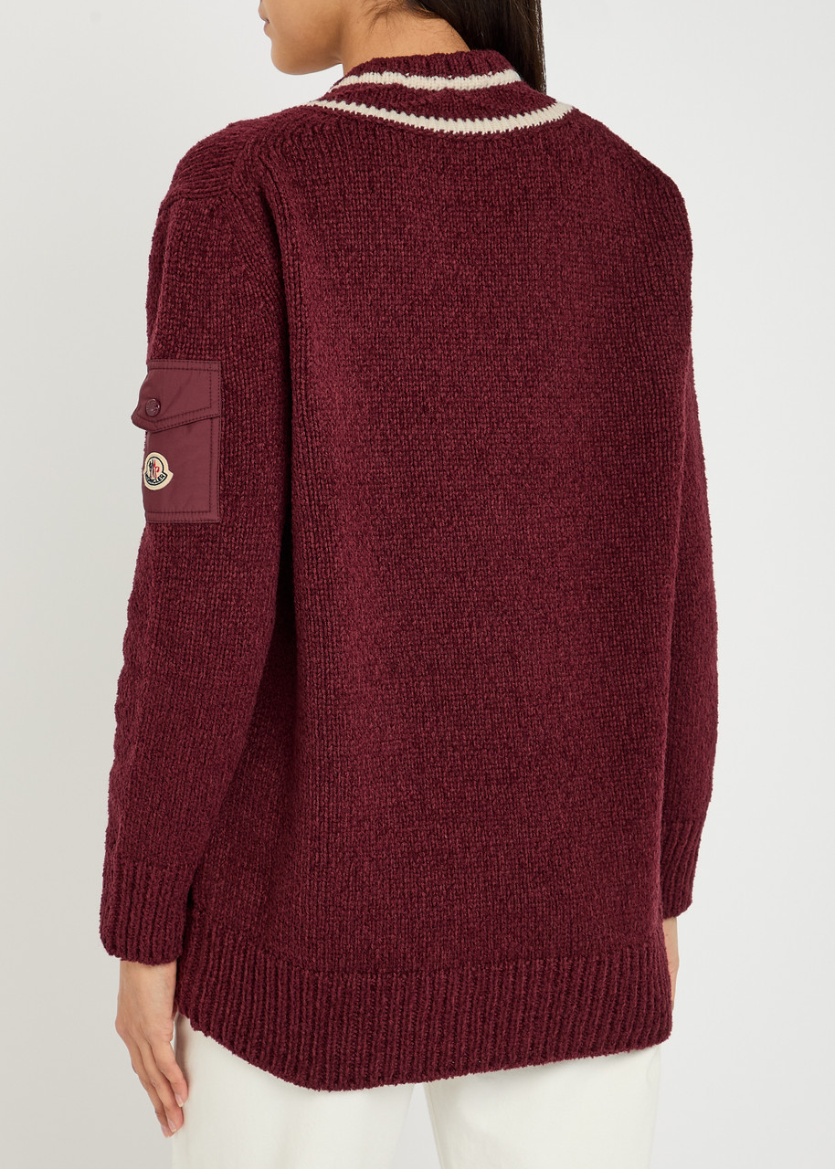MONCLER ワインレッド ニットセーター MONCLER V-neck knitted jumper | Harvey Nichols