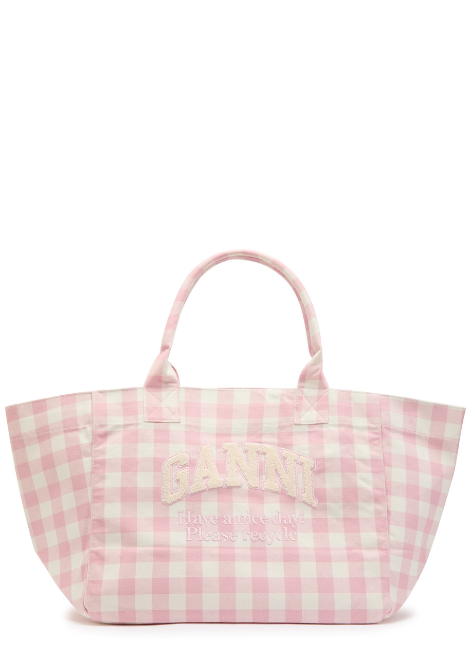 トートバッグ GANNI VICKY CHECK TOTE BAG LARGE GANNI Vichy XXL checked shopper canvas tote | Harvey Nichols