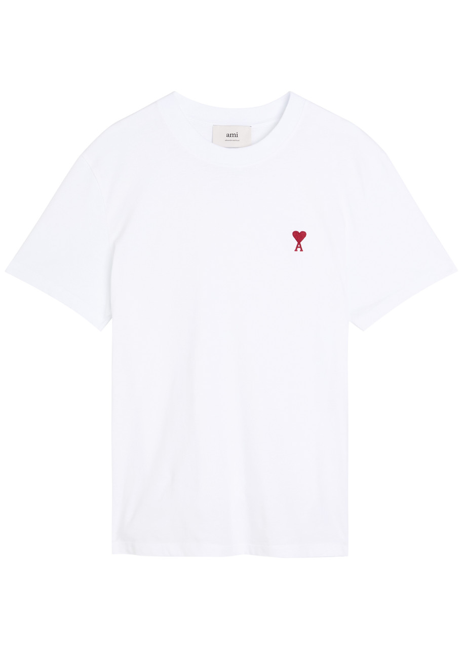 ぼ- さんami ホワイト Tシャツ ハート刺繍 AMI PARIS Logo-embroidered cotton T-shirt | Harvey Nichols
